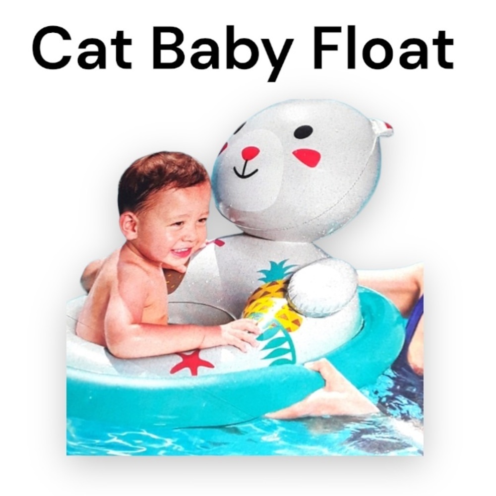 NWT Water Sun & Fun Inflatable Cat Baby Swim Float 32" X 22"